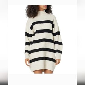 Line And Dot Striped Mock Neck Sweater Dress